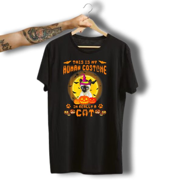 This Is My Human Costume IM Really A Cat Halloween Siamese Cat Pumpkin Moon T Shirt t shirt 1