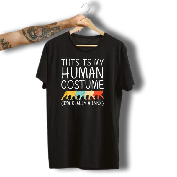 This Is My Human Costume IM Really A Lynx Halloween Bobcat Cara T Shirt t shirt 1