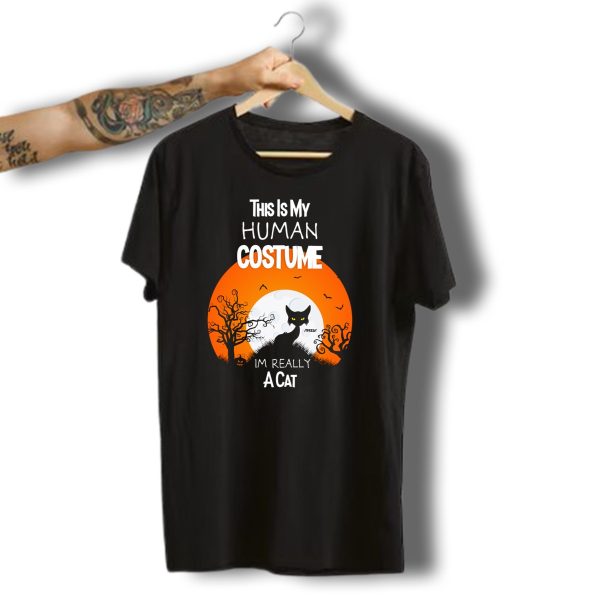 This Is My Human Costume Im Really A Cat Halloween Moon Black Cat T Shirt t shirt 1