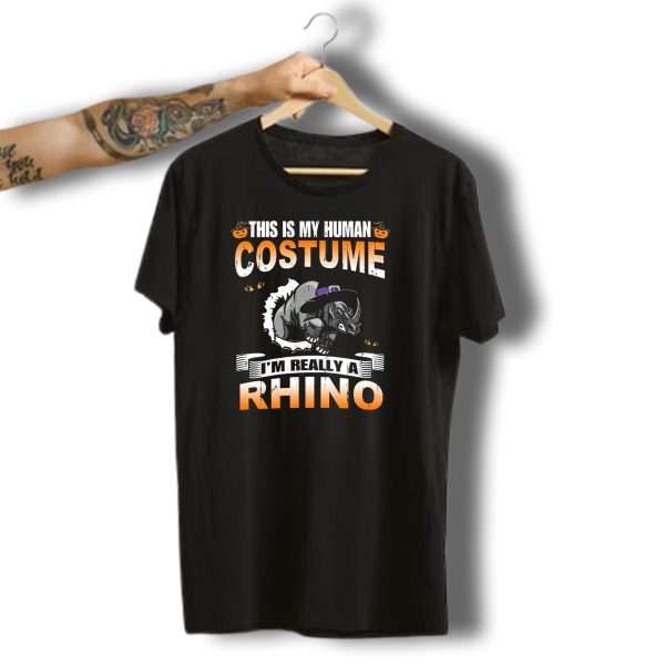 This Is My Human Costume Im Really A Rhino Halloween Theme With Pumpkins T Shirt 1 t shirt 1
