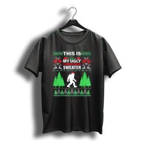 This Is My Ugly Christmas Sweater Bigfoot Santa Hat Holiday Trees T-Shirt
