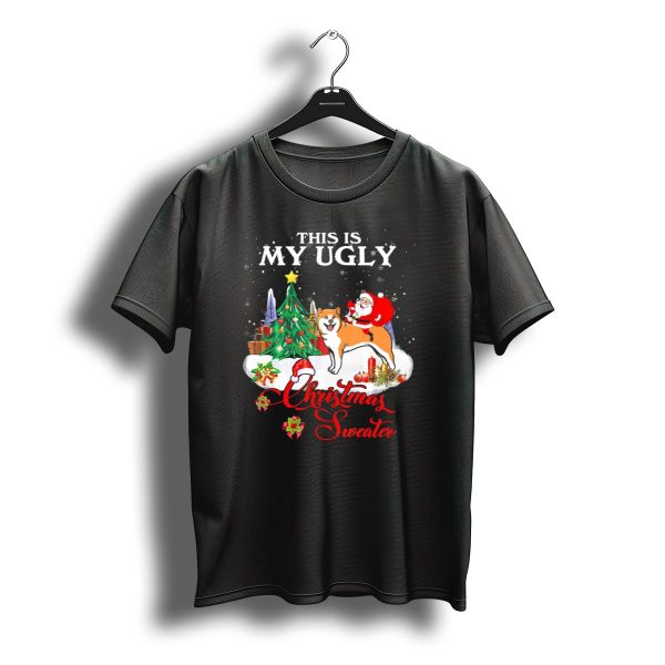 This Is My Ugly Christmas Sweater Santa Riding Akita T Shirt t shirt 1