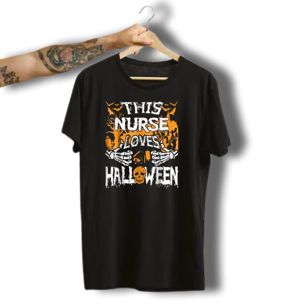 This Nurse Loves Halloween Skeleton Hands And Skulls T Shirt 1 t shirt 1