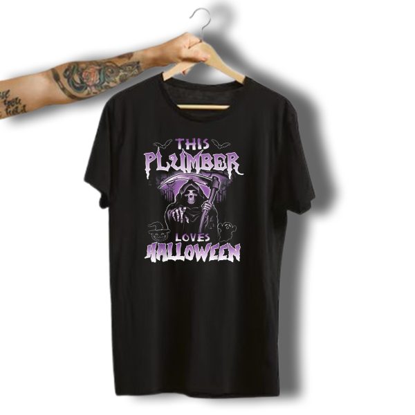 This Plumber Loves Halloween Scary Grim Reaper With Pumpkins Ghosts Bats T Shirt t shirt 1 1