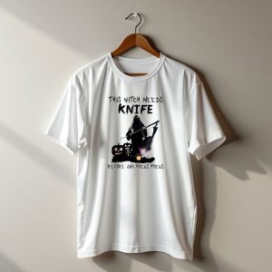 This Witch Needs Knife Before Any Hocus Pocus Halloween Pumpkins Dark Scene T-Shirt