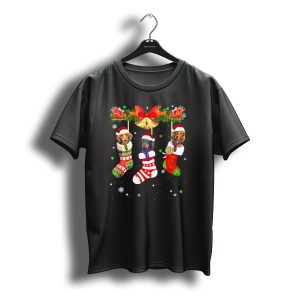 Three Dachshunds In Christmas Stockings With Santa Sleigh And Bells T-Shirt