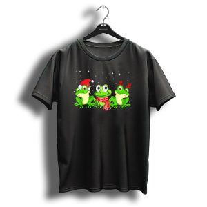 Three Frog Christmas Santa Hat Scarf Reindeer Matching Family Gro T Shirt