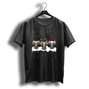 Three Hippie Elephants Christmas Santa Antlers Lights Snowflakes T Shirt