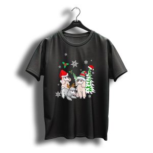 Three Kawaii Poodle With Santa Hats Snowflakes And Christmas Trees T-Shirt