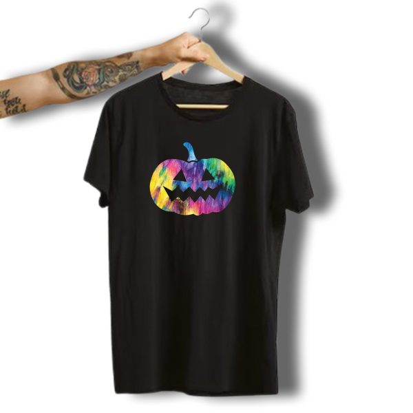Tie Dye Multicolor Pumpkin Face Jack O Lantern Halloween T Shirt t shirt 1
