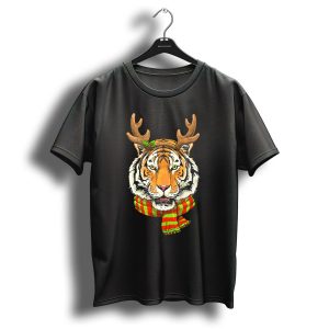 Tiger Reindeer Antlers Christmas Scarf T Shirt