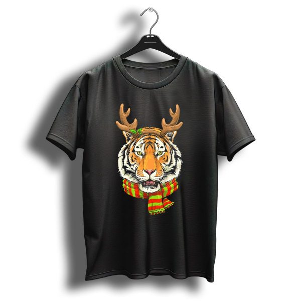 Tiger Reindeer Antlers Christmas Scarf T Shirt 1 t shirt 1