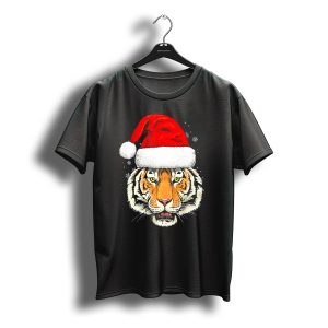 Tiger Santa Hat Christmas Snowflakes Iconic Festive Holiday T-Shirt
