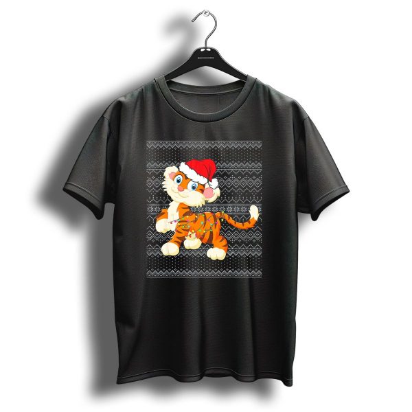 Tiger Santa Hat With Christmas Lights Ugly T Shirt 1 t shirt 1