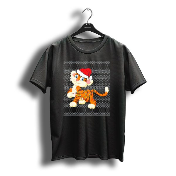 Tiger Santa Hat With Christmas Lights Ugly T Shirt t shirt 1