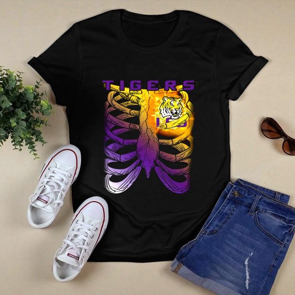 Tigers Ribcage Heart LSU Tigers T Shirt Black 1