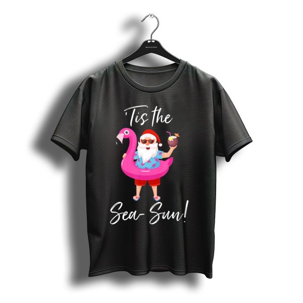 Tis The Sea Sun Christmas Santa Claus Flamingo Float Tropical Holiday T Shirt t shirt 1