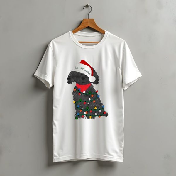 Tis The Season Labradoodle Wrapped In Christmas Lights And Santa Hat T Shirt t shirt 1