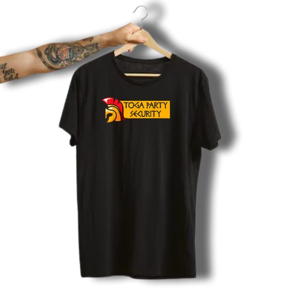 Toga Party Security Funny Greek Frat College Halloween Party Spartan Helmet T Shirt t shirt 1