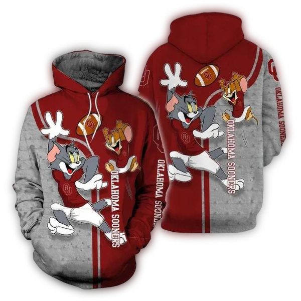 Tom and Jerry Play Football For Oklahoma Sooners AOP Hoodie 1