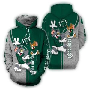 Tom And Jerry Play Football For Oregon Ducks All-Over Print Hoodie