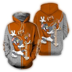 Tom And Jerry Play Football For Texas Longhorns All Over Print Hoodie