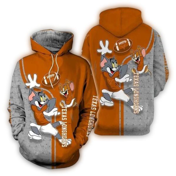 Tom and Jerry Play Football For Texas Longhorns AOP Hoodie 1
