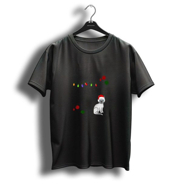 Tonkinese Around The Christmas Tree Lights And Ornaments Cat In Santa Hat T Shirt 1 t shirt 1