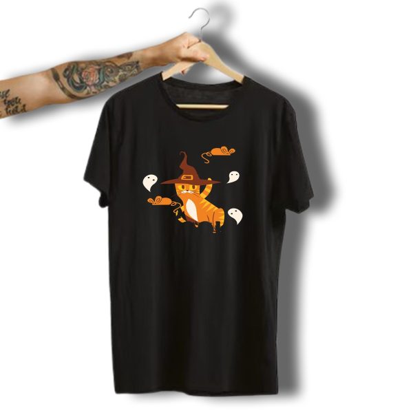 Too Cute To Spook Halloween Cat Witch Hat Mice Ghosts T Shirt t shirt 1