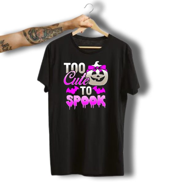 Too Cute To Spook Halloween Ghost Pink Bats And Pumpkin T Shirt t shirt 1