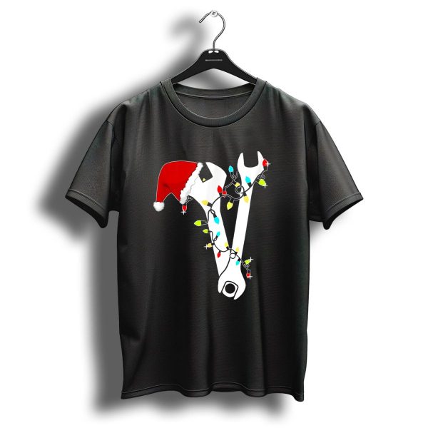 Tool Wrench Technician Mechanic Engineer Christmas Lights Santa Hat T Shirt 1 t shirt 1