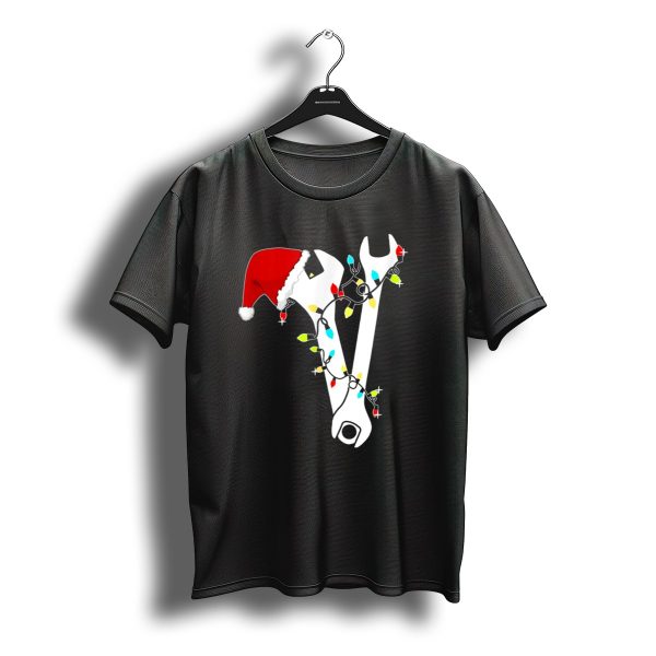 Tool Wrench Technician Mechanic Engineer Christmas Lights Santa Hat T Shirt t shirt 1