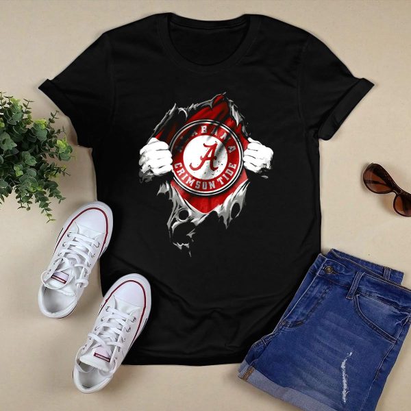Torn V2 Alabama Crimson Tide Logo Hands Rip Through T Shirt Style 1 Black 1