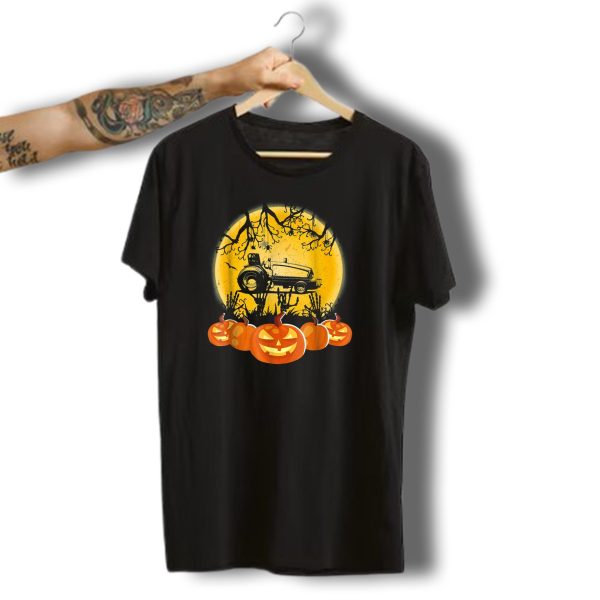 Tractor Under Full Moon With Halloween Pumpkins T Shirt t shirt 1