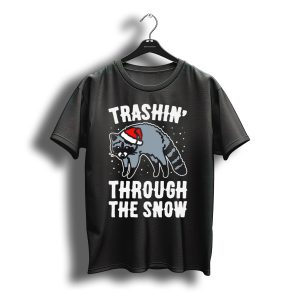 Trashin' Through The Snow Raccoon Christmas Santa Hat T-Shirt