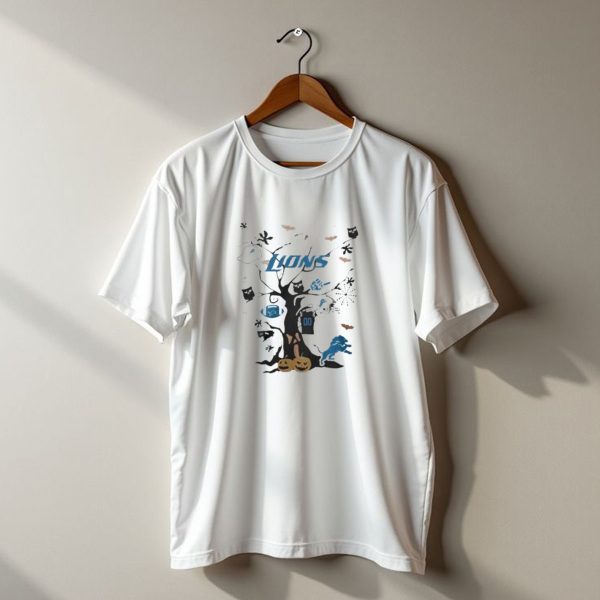 Tree Halloween Detroit Lions Nfl Team 2024 Bats Pumpkins Helmets Ghosts Cats T Shirt t shirt 1 1