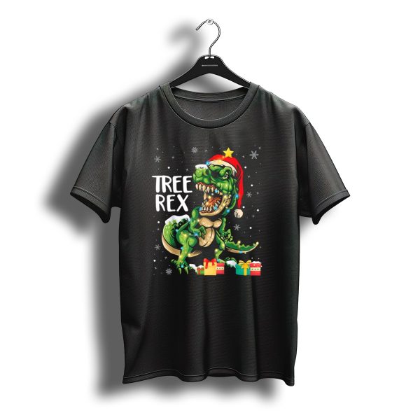 Tree Rex Christmas Dinosaur With Santa Hat And Snowflakes T Shirt t shirt 1