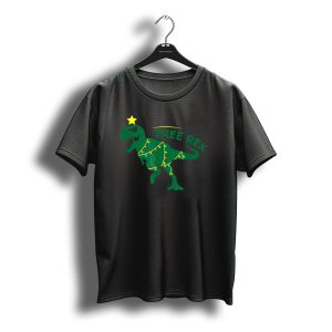 Tree Rex Christmas Holiday T Rex Dinosaur Santa With Lights And Star T-Shirt