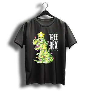 Tree Rex Dinosaur Christmas Lights Boys T Shirt
