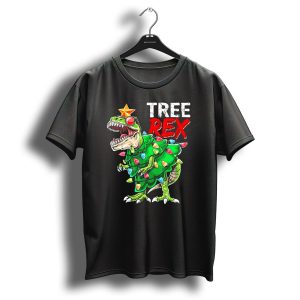 Tree Rex Dinosaur Christmas Tree With Festive Lights And Star T Shirt
