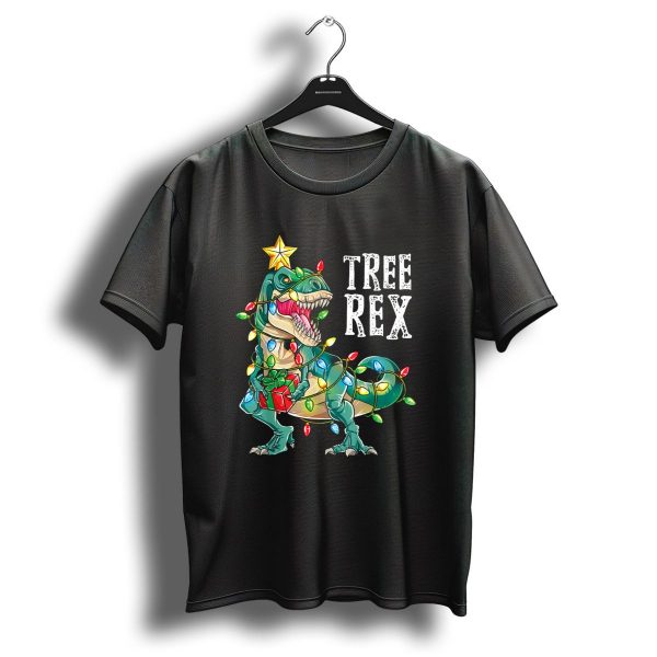 Tree Rex Dinosaur With Christmas Lights And Present T Shirt 1 t shirt 1