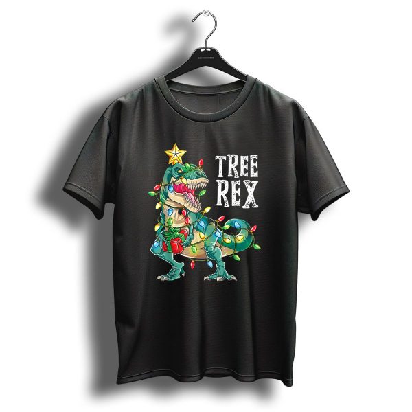 Tree Rex Dinosaur Wrapped In Christmas Lights With Star Topper T Shirt 1 t shirt 1
