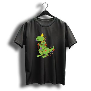 Tree Rex Holly Jolly Dinosaur Christmas Lights T Shirt
