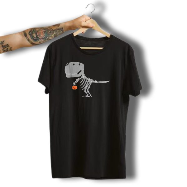 Trex Skeleton Halloween Pumpkin Funny Dinosaur T Shirt t shirt 1 1