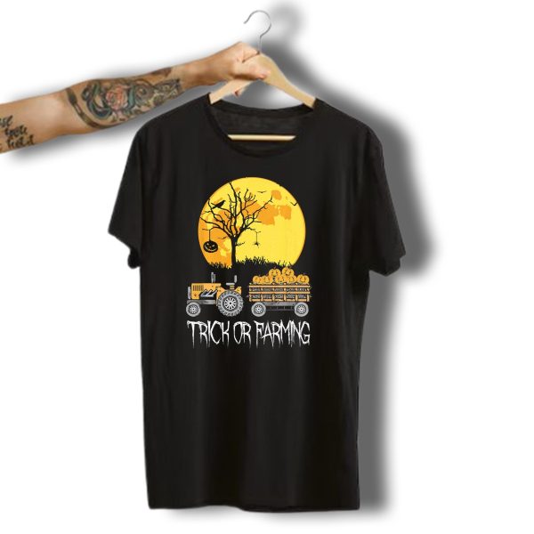 Trick Or Farming Halloween Pumpkin Tractor Moon Scene T Shirt t shirt 1