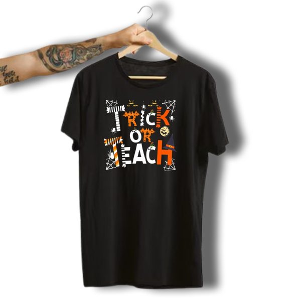 Trick Or Teach Halloween Witch Spider Webs Funny T Shirt t shirt 1