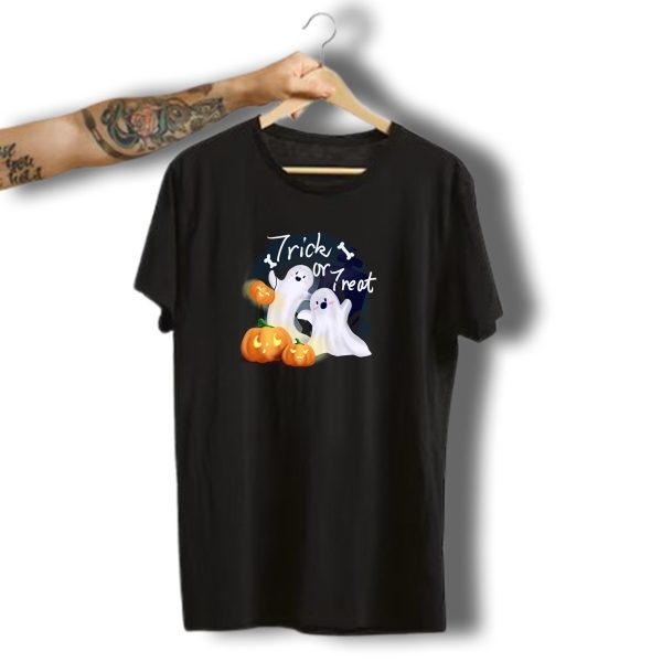 Trick Or Treat Ghosts With Halloween Pumpkin Lights T Shirt t shirt 1