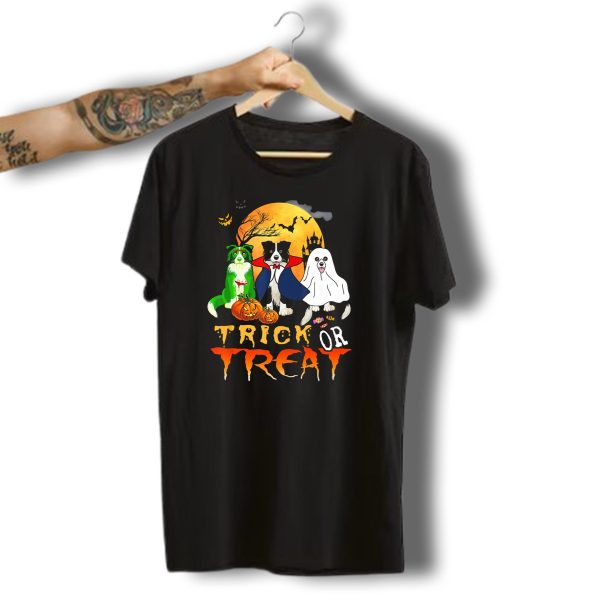 Trick Or Treat Halloween Border Collie Costumes Pumpkins Haunted Moon T Shirt t shirt 1
