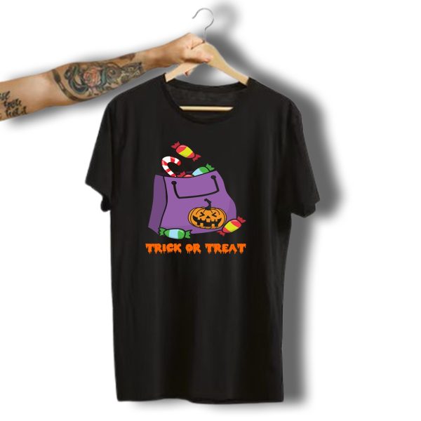 Trick Or Treat Halloween Candy Bag With Pumpkin And Zombie Horror T Shirt t shirt 1 1