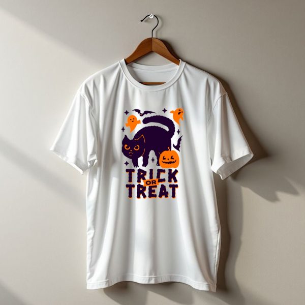 Trick Or Treat Halloween Cats Pumpkins Ghosts And Bats T Shirt t shirt 1 1